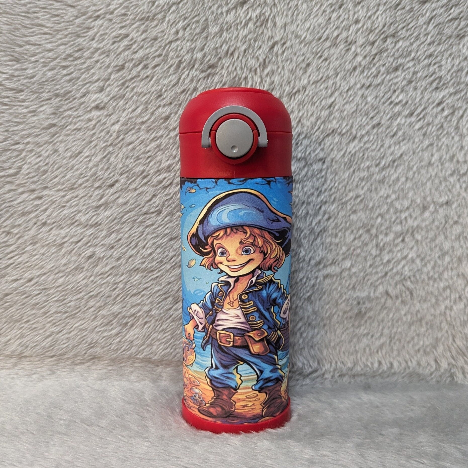 Kids Pirate Water Bottle 12oz With Reusable Straw Can Be Personalized