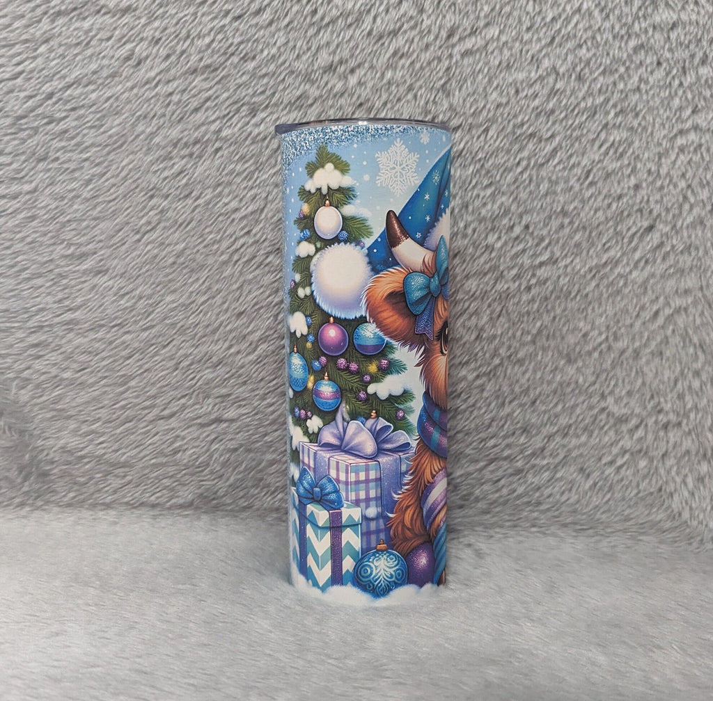 Highland Cow Christmas Tumbler 20oz With Reusable Straw, Can Be Personalized