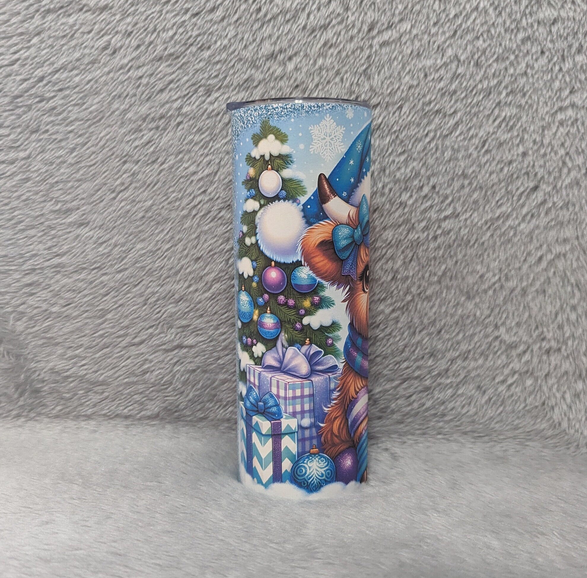 Highland Cow Christmas Tumbler 20oz With Reusable Straw, Can Be Personalized