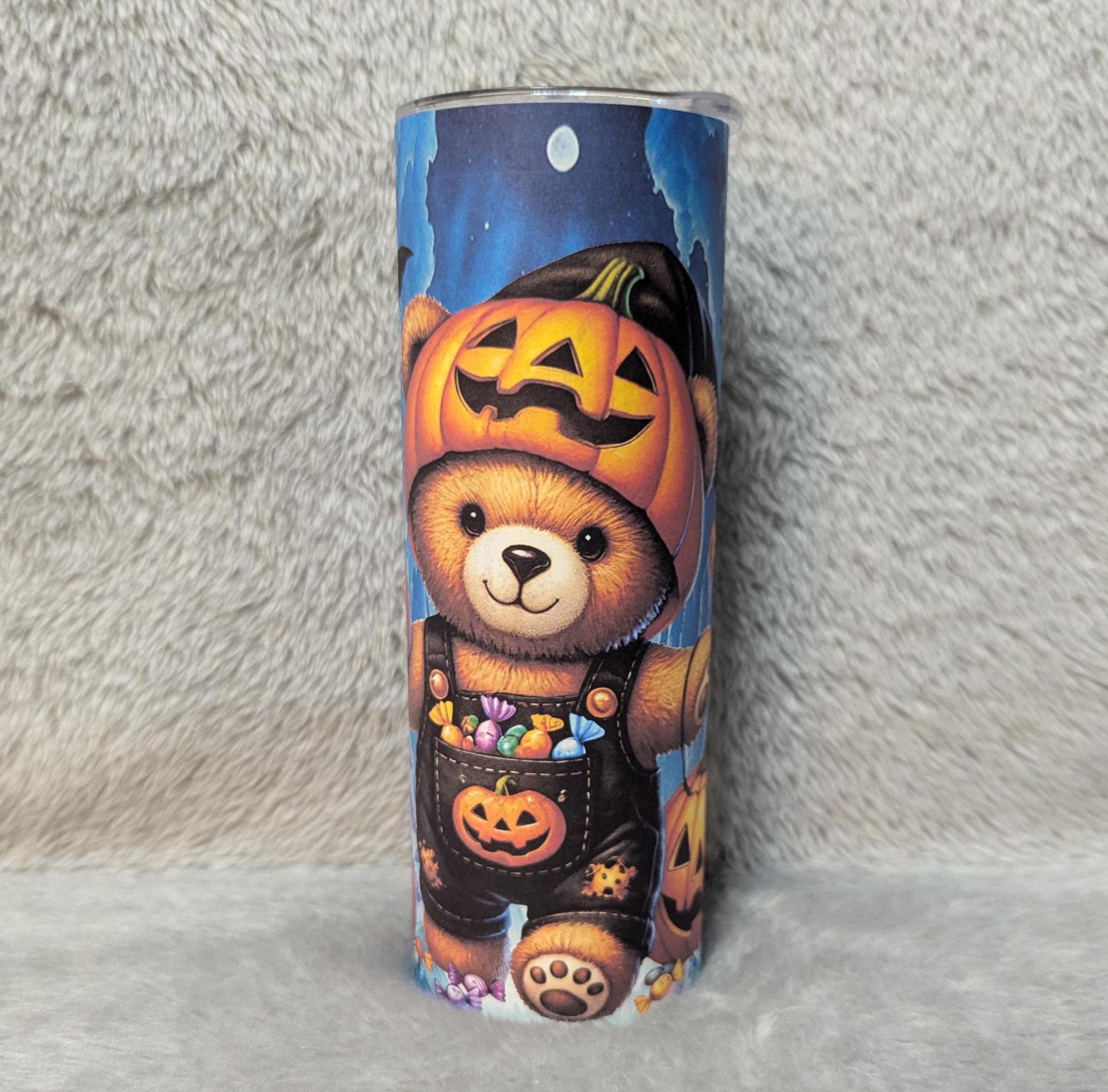 Halloween Bear Tumbler 20oz With Reusable Straw, Can Be Personalized