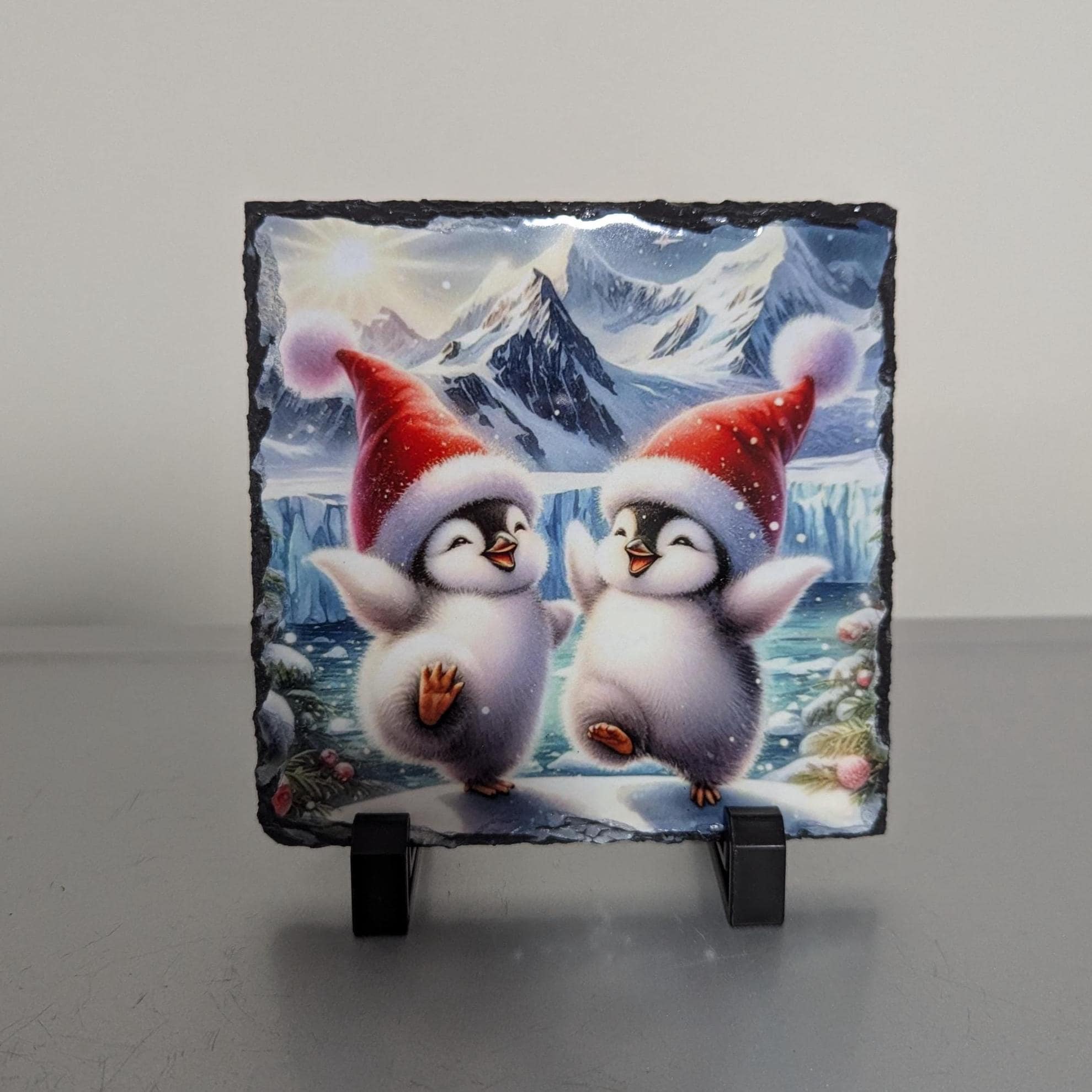 Slate Christmas Penguin Picture With Display Legs