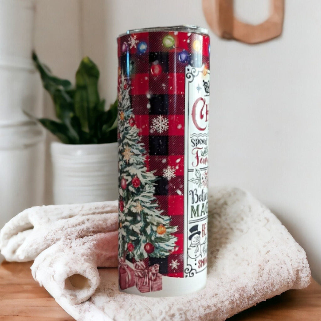Festive Christmas Tree Tumbler with the Christmas Rules 20oz With Reusable Straw