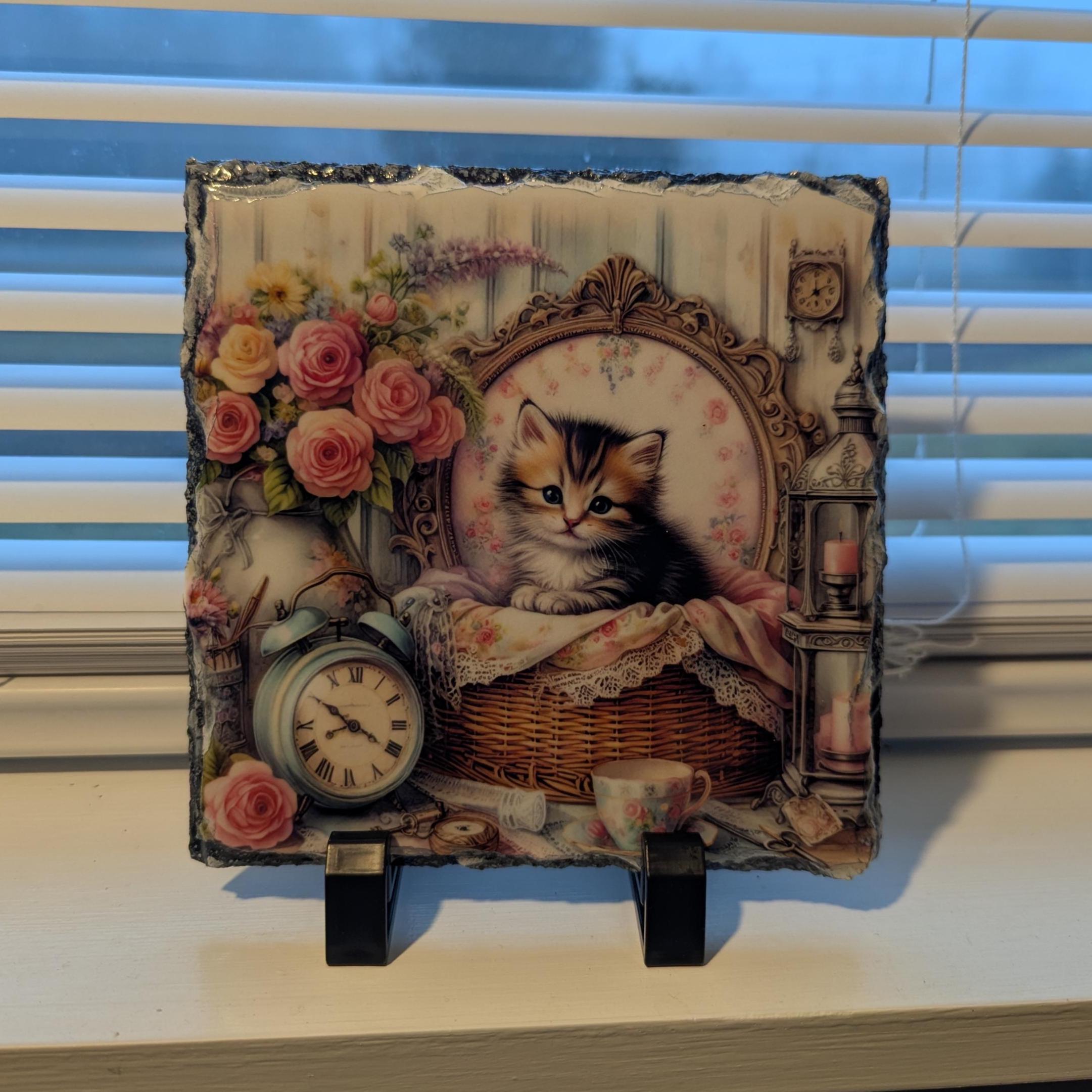 Slate Kitten Picture with Display Legs