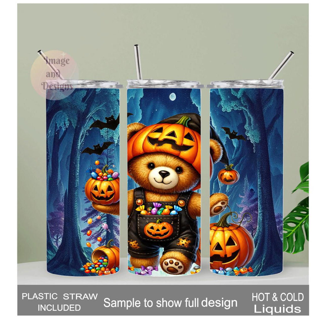 Halloween Bear Tumbler 20oz With Reusable Straw, Can Be Personalized
