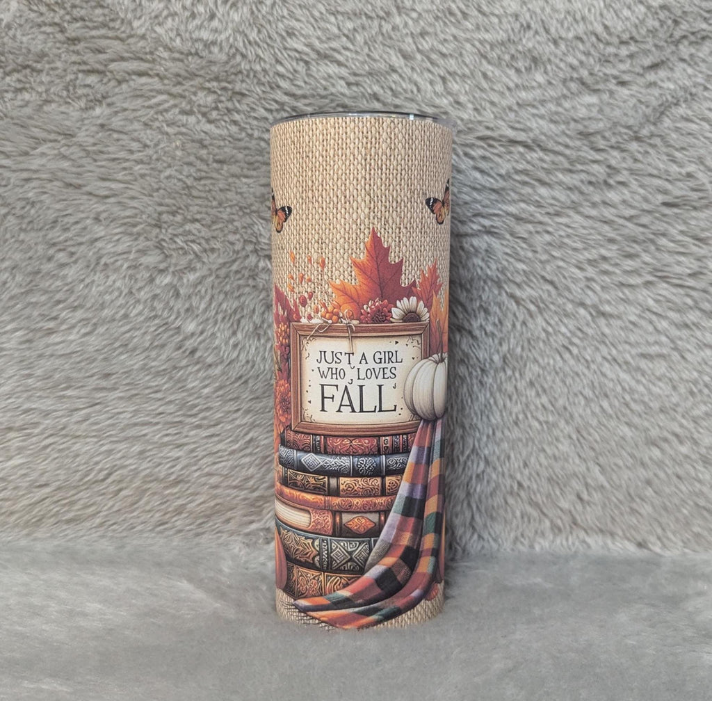 Just A Girl Who Loves Fall Tumbler 20oz With Reusable Straw, Can Be Personalized