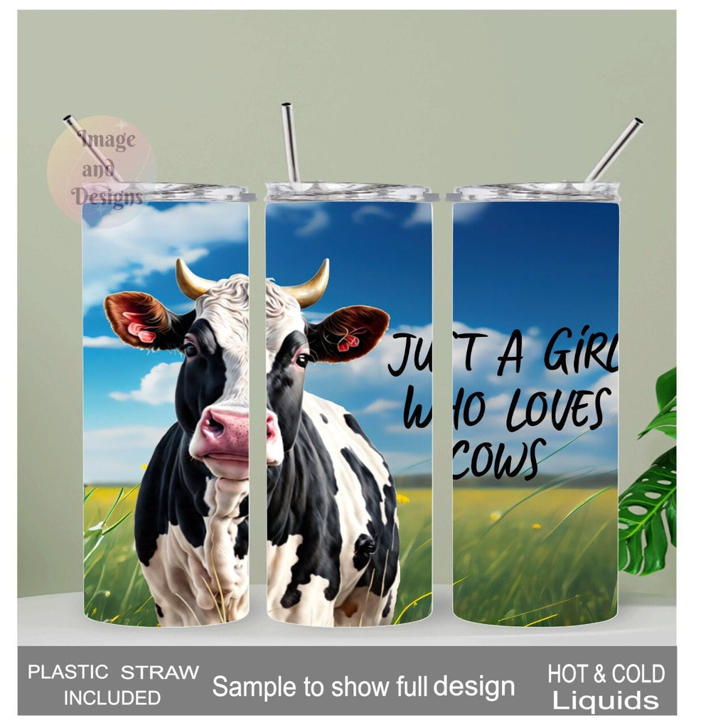 Just A Girl Who Loves Cows Tumbler 20oz With Reusable Straw, Can Be Personalized