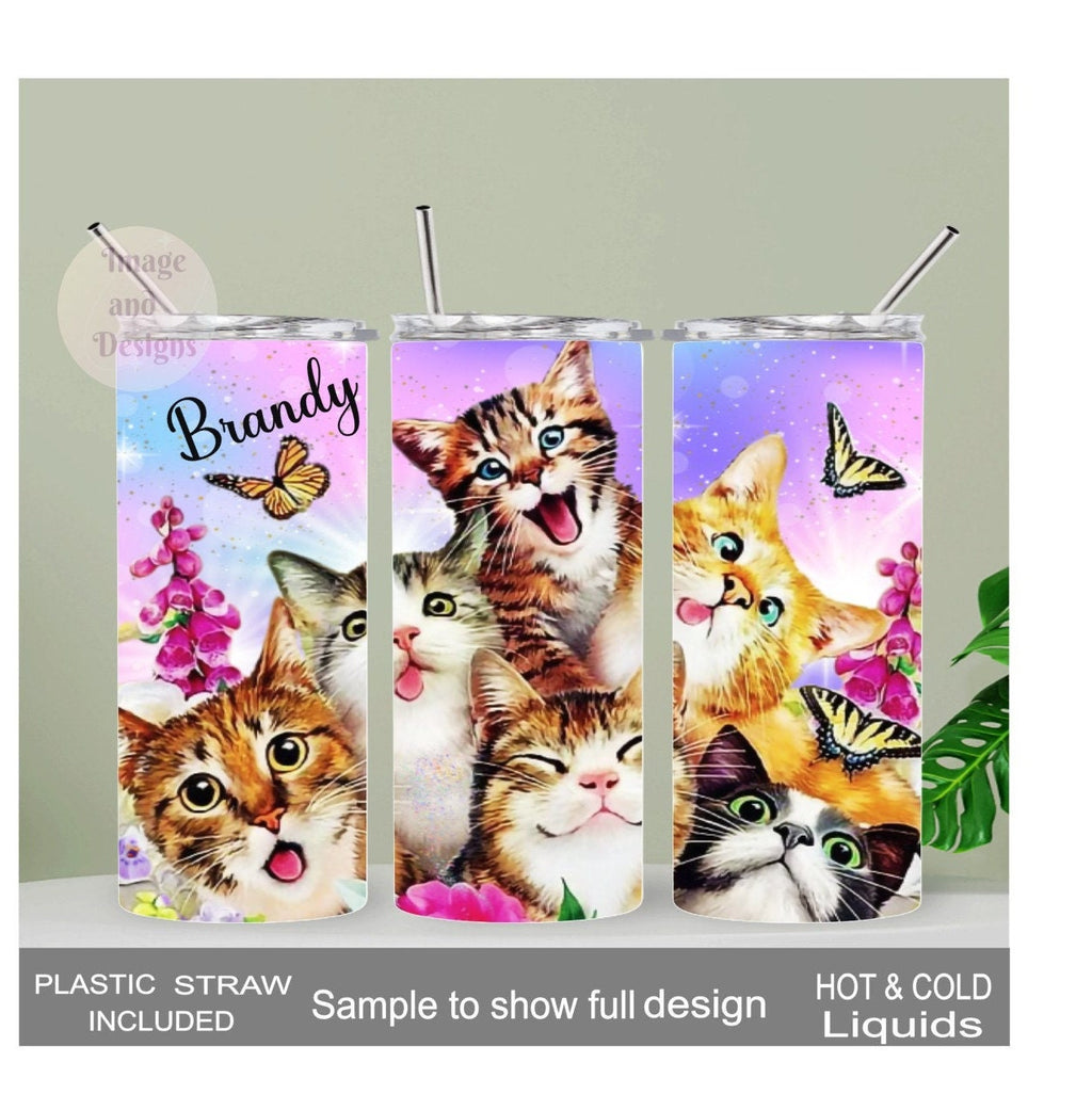 Crazy Cat Tumbler 20oz With Reusable Straw, Can Be Personalized