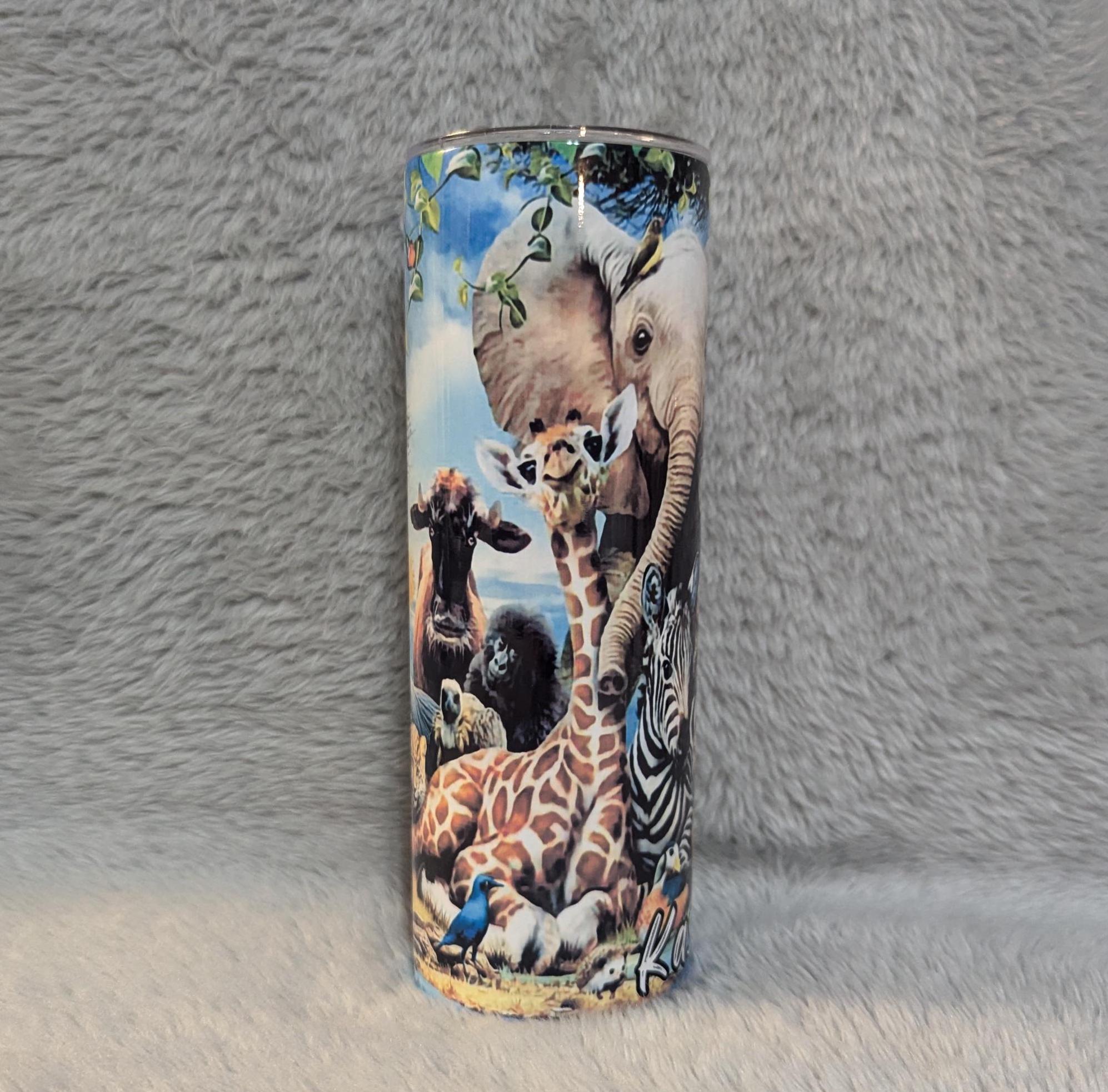Jungle Animals Tumbler 20oz With Reusable Straw, Can Be Personalized