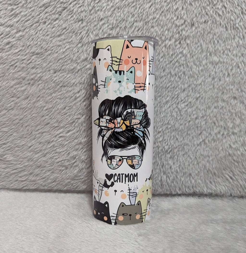 Cat Mom Tumbler 20oz With Reusable Straw, Can Be Personalized