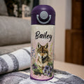 Kids Wolf Water Bottle 12oz With Reusable Straw Can Be Personalized