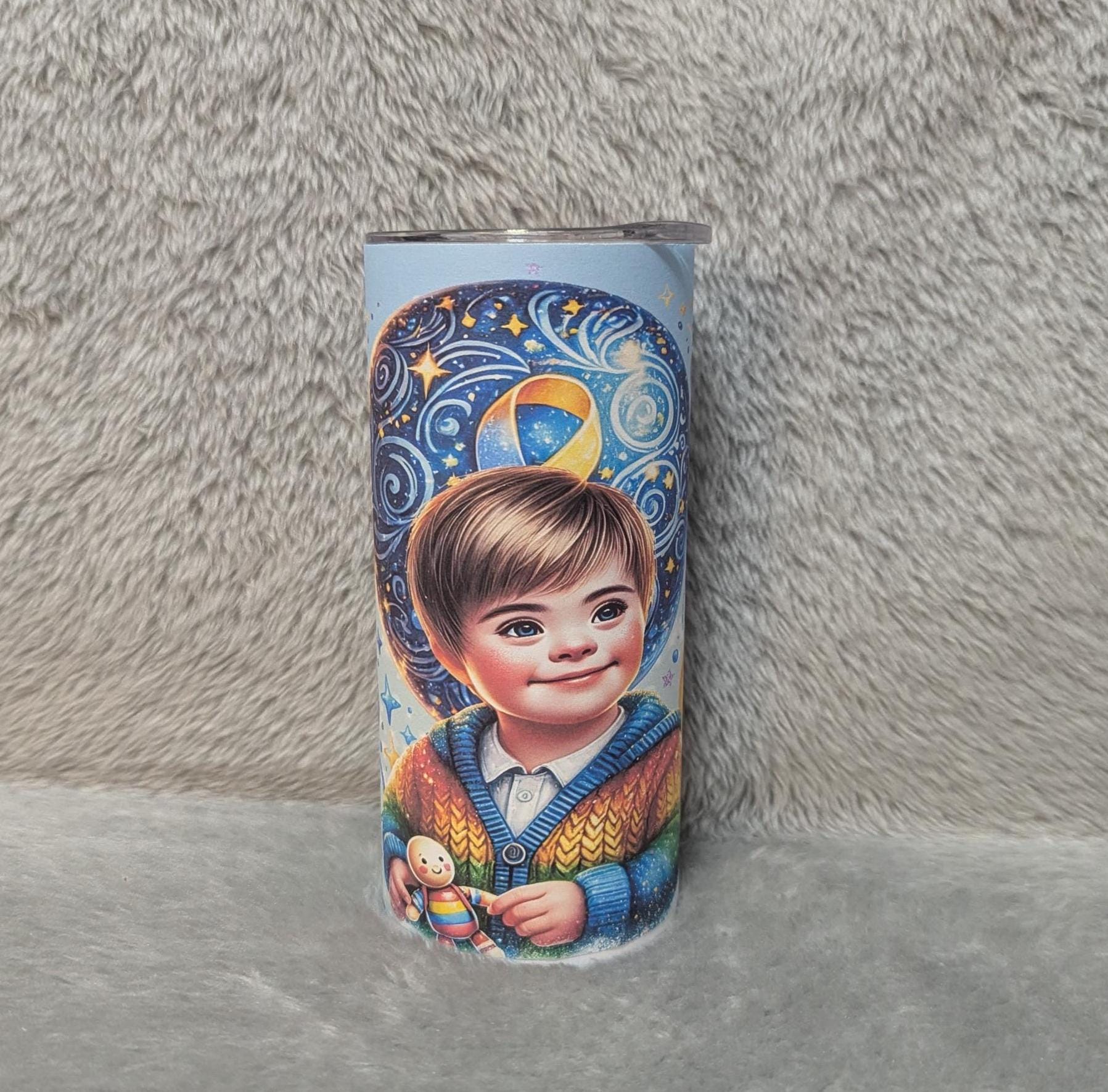 Kids Down Syndrome Awareness Tumbler 15oz With Reusable Straw, Can Be Personalized
