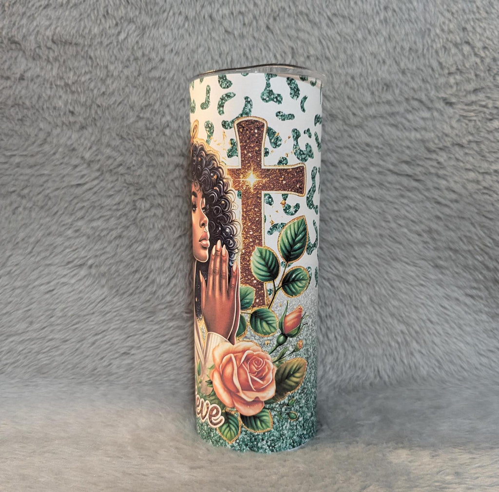 Religious Girl Tumbler 20oz With Reusable Straw, Can Be Personalized