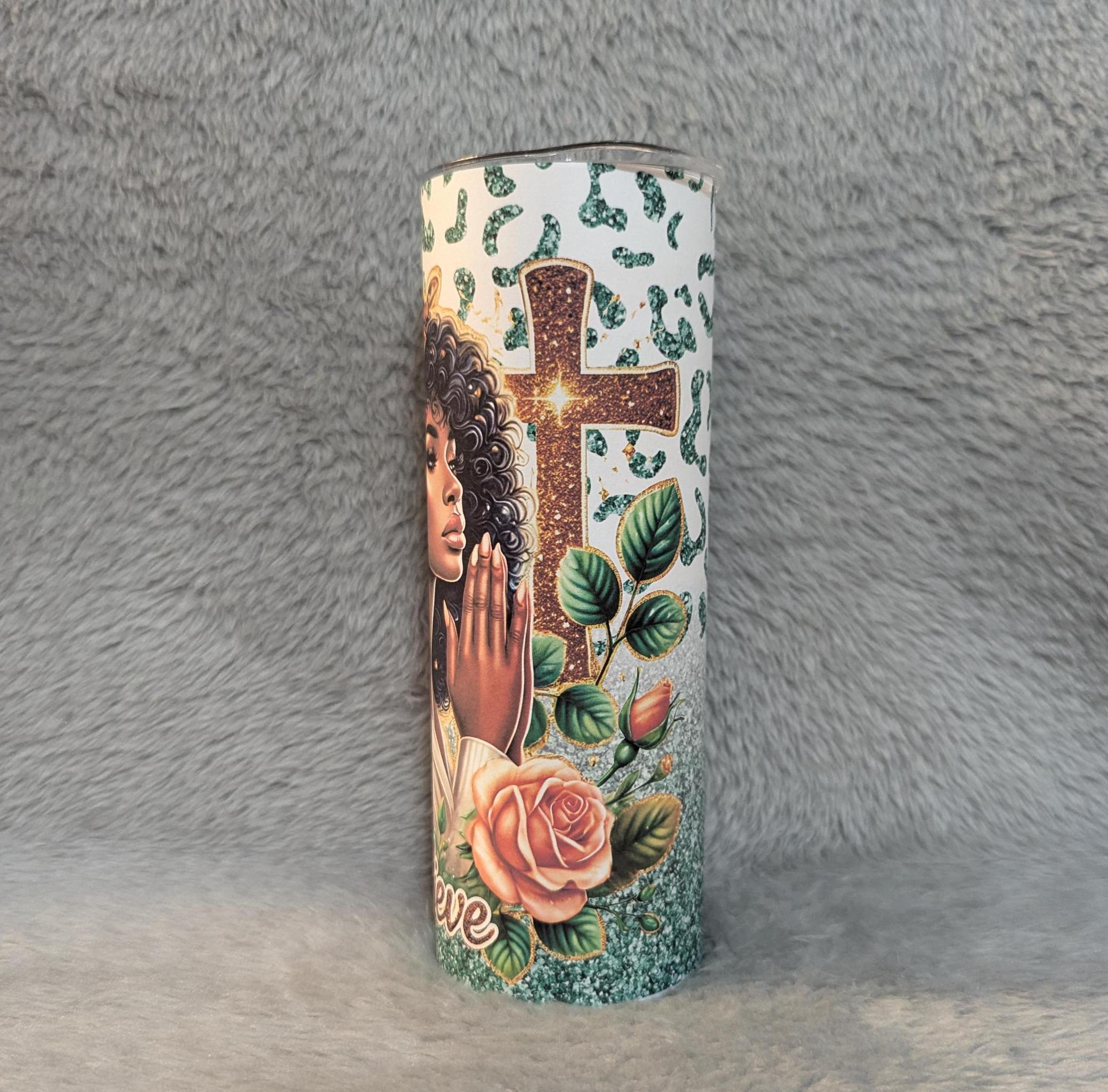 Religious Girl Tumbler 20oz With Reusable Straw, Can Be Personalized