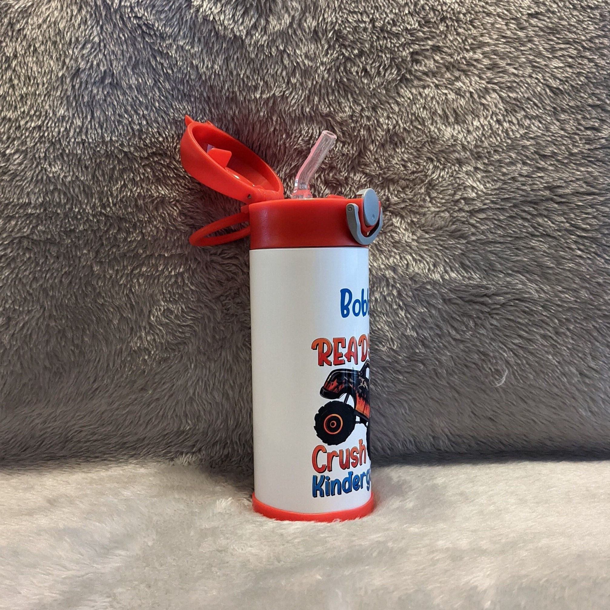 Kids School Water Bottle 12oz With Reusable Straw Can Be Personalized