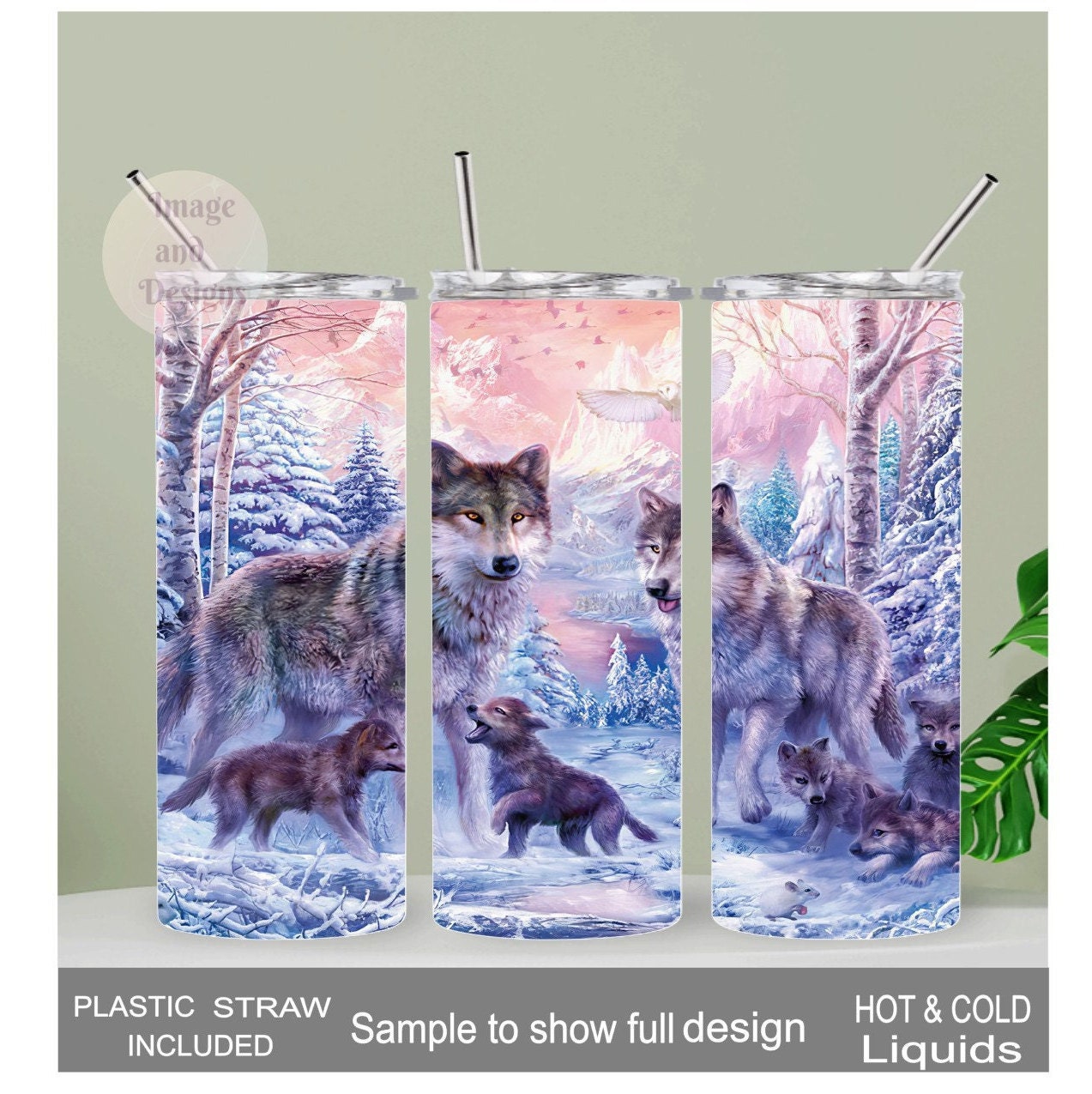 Wolf Family Tumbler 20oz With Reusable Straw, Can Be Personalized
