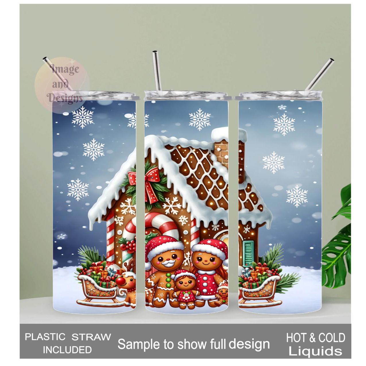 Gingerbread Family Tumbler 20oz With Reusable Straw, Can Be Personalized
