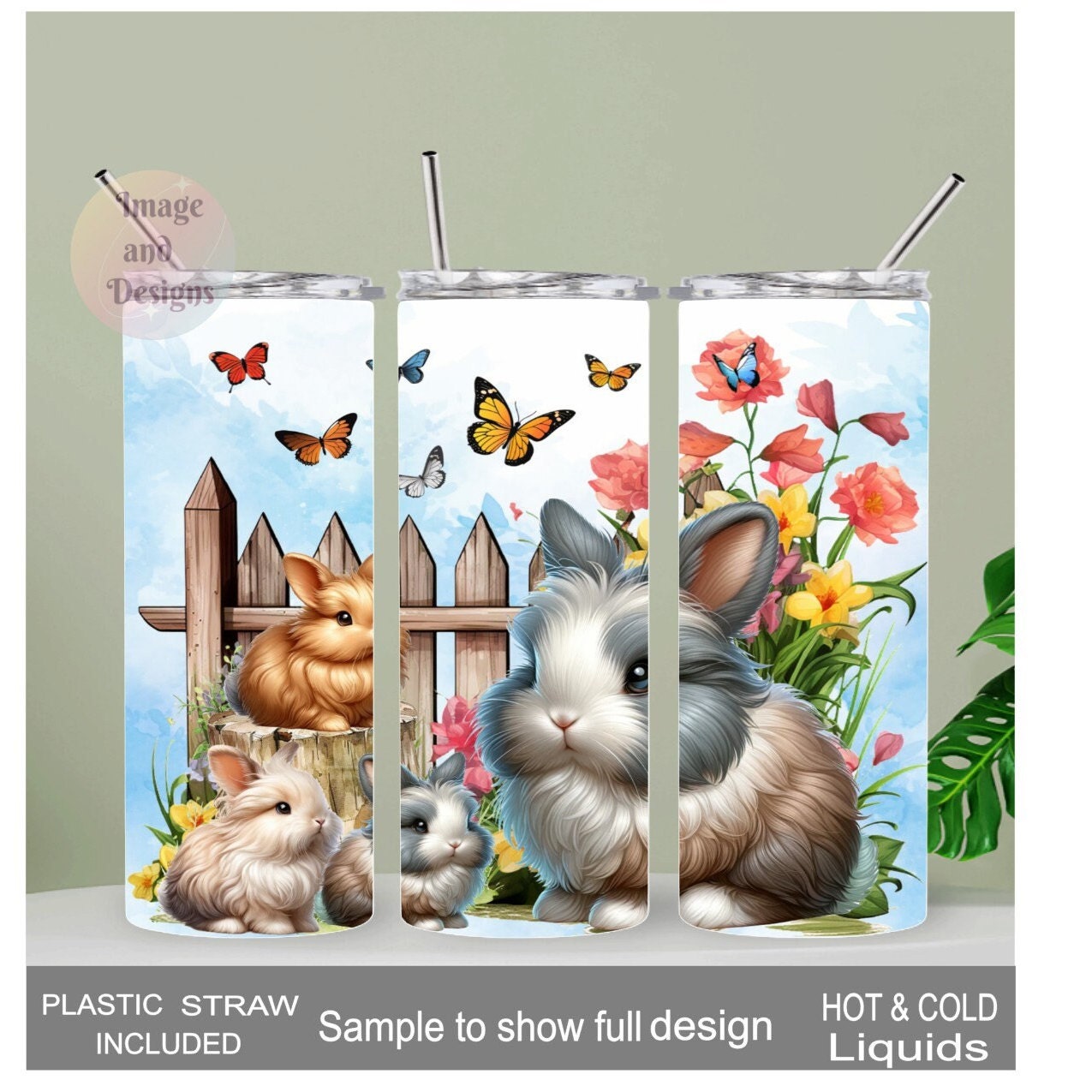 Bunny Rabbit Tumbler 20oz With Reusable Straw, Can Be Personalized