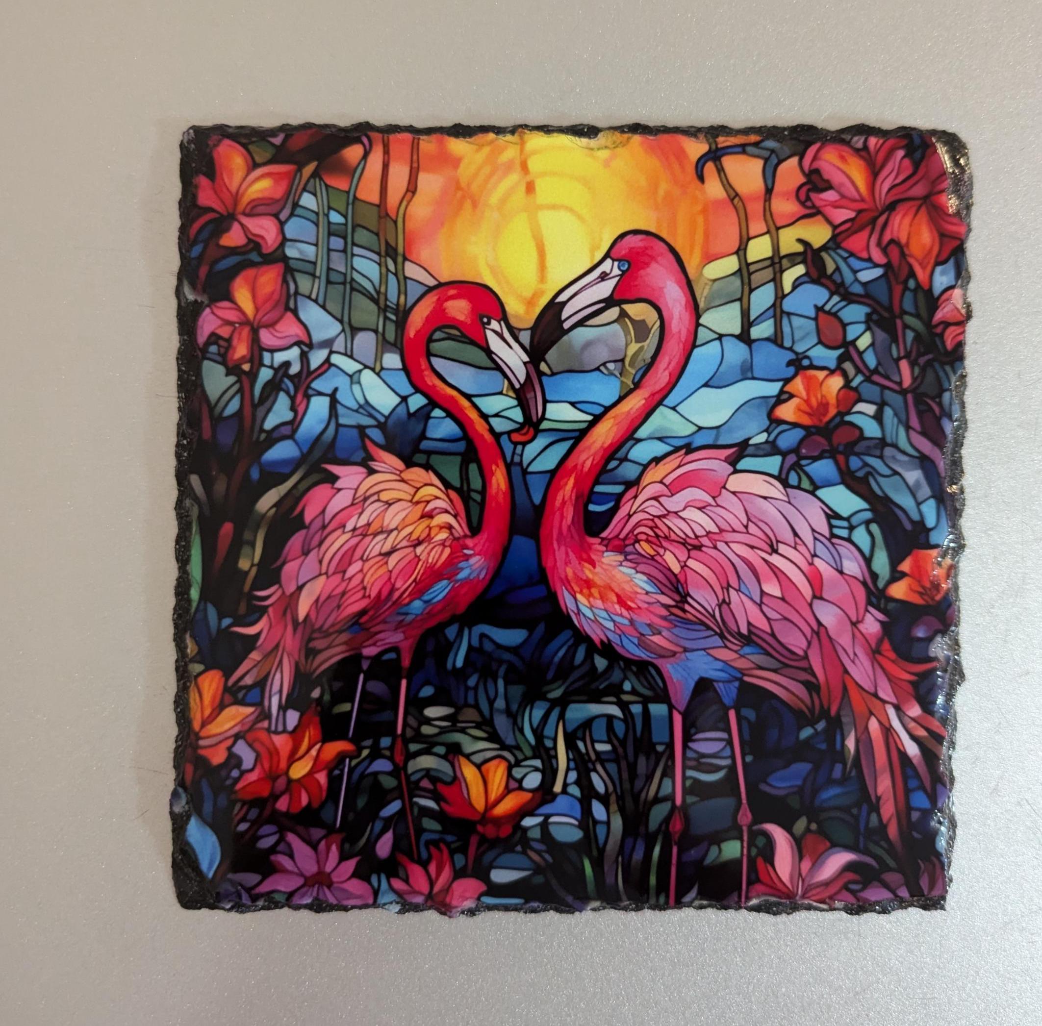 Pink Flamingo Slate Picture With Display Legs