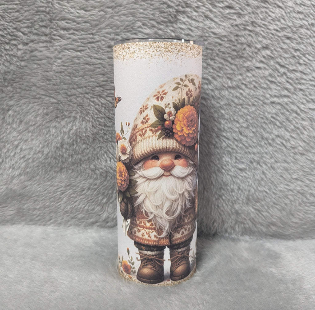 Gnome Tumbler With A Cute Gnome and A Glitter Design 20oz With Reusable Straw, Can Be Personalized