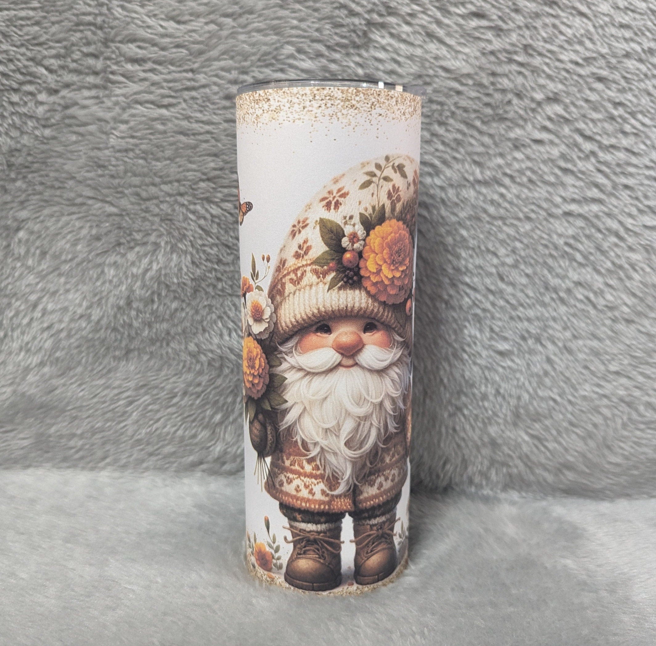 Gnome Tumbler With A Cute Gnome and A Glitter Design 20oz With Reusable Straw, Can Be Personalized