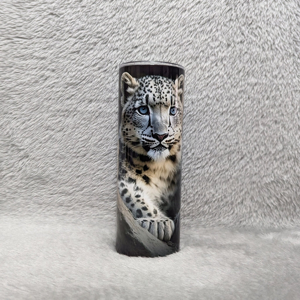 Snow Leopard Tumbler 20oz With Reusable Straw, Can Be Personalized