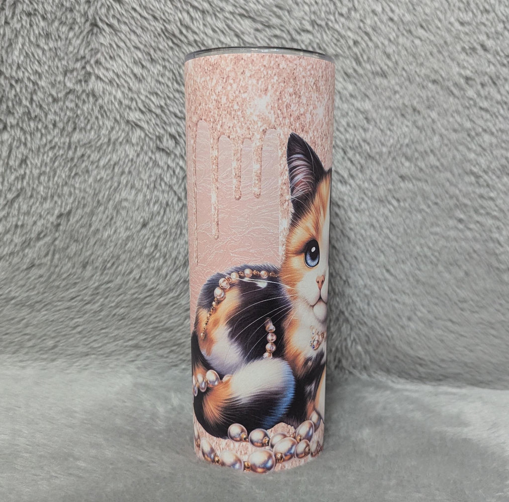 Kitten/Cat Tumbler 20oz With Reusable Straw, Can Be Personalized