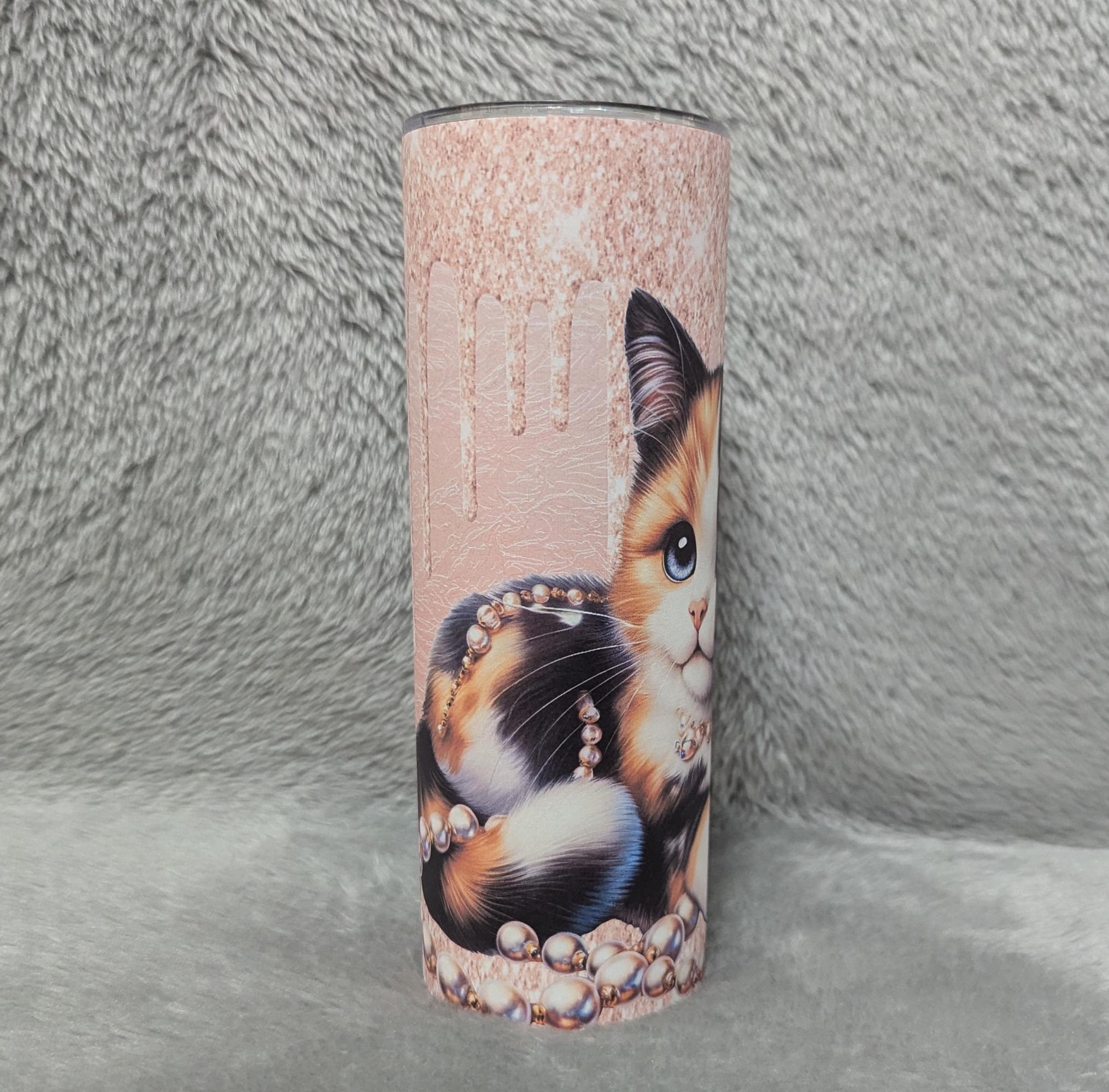 Kitten/Cat Tumbler 20oz With Reusable Straw, Can Be Personalized