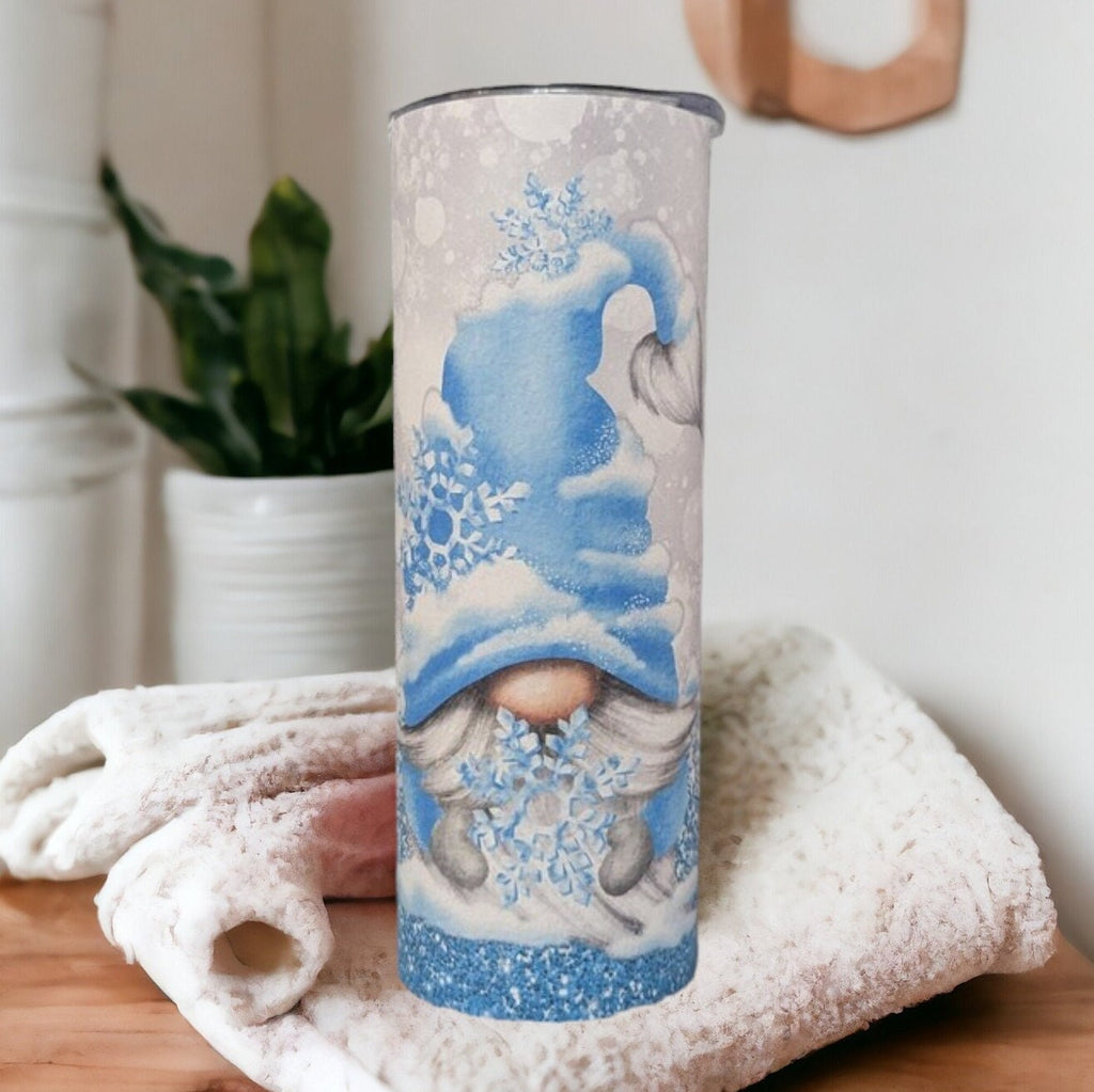 Winter Gnome Tumbler With A Winter Design 20oz With Reusable Straw, Can Be Personalized
