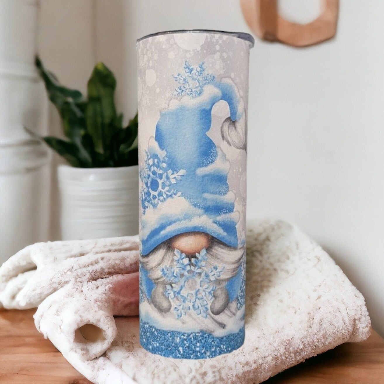 Winter Gnome Tumbler With A Winter Design 20oz With Reusable Straw, Can Be Personalized