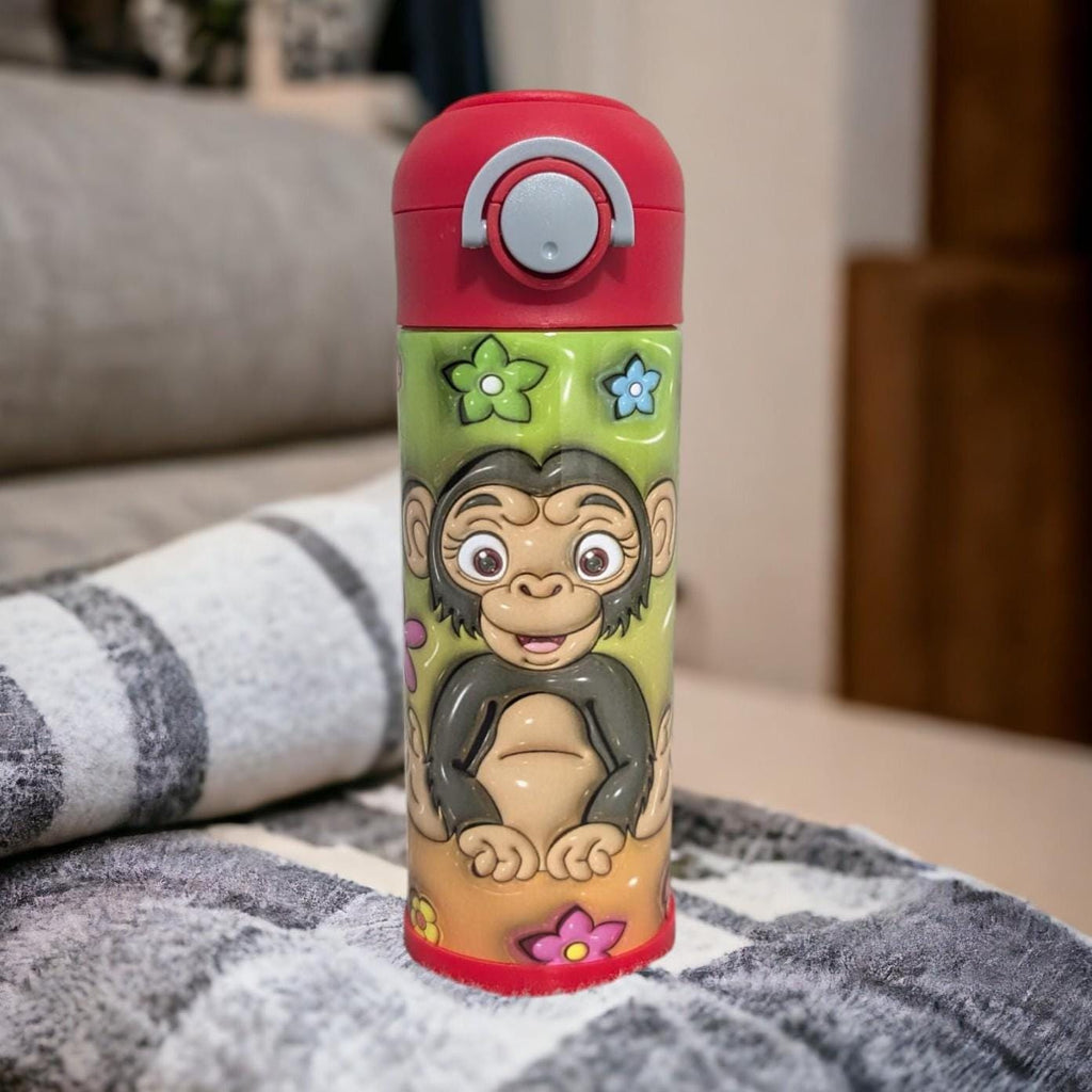 Kids Monkey Water Bottle 12oz With Reusable Straw Can Be Personalized