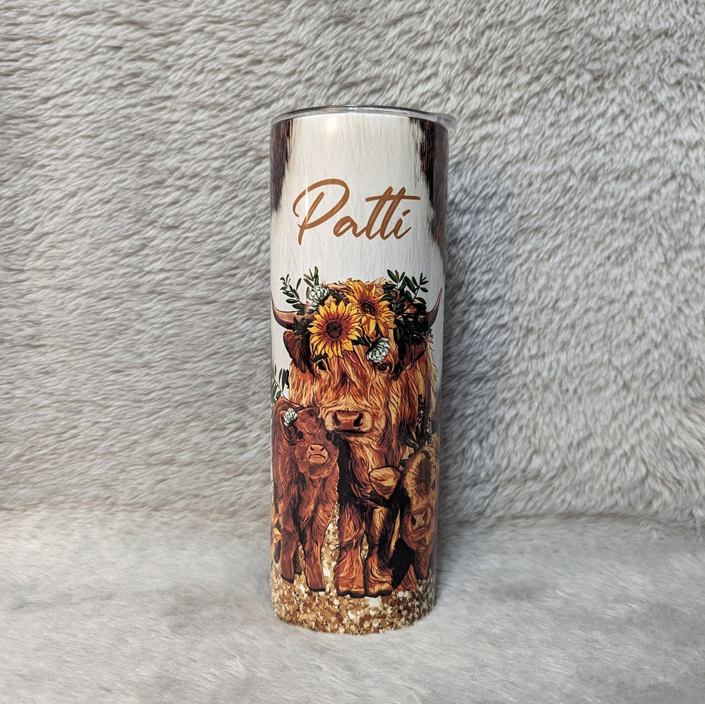 Highland Cow With Calves Tumbler 20oz With Reusable Straw, Can Be Personalized