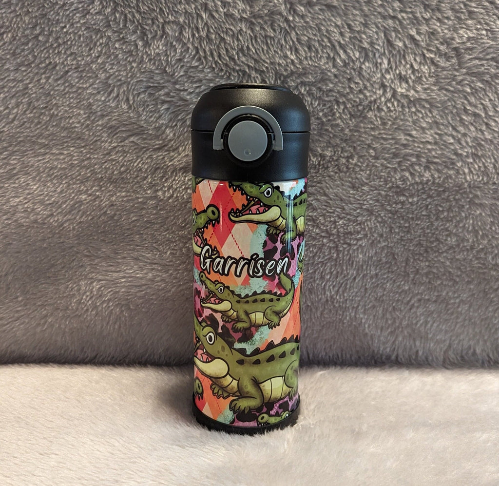 Kids Crocodile Water Bottle 12oz With Reusable Straw Can Be Personalized