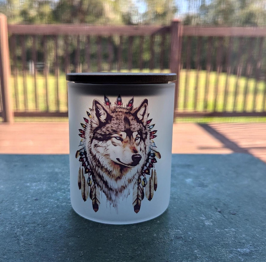 Wolf Dreamcatcher Candle Holder With A Battery Operated Flickering Tea Light