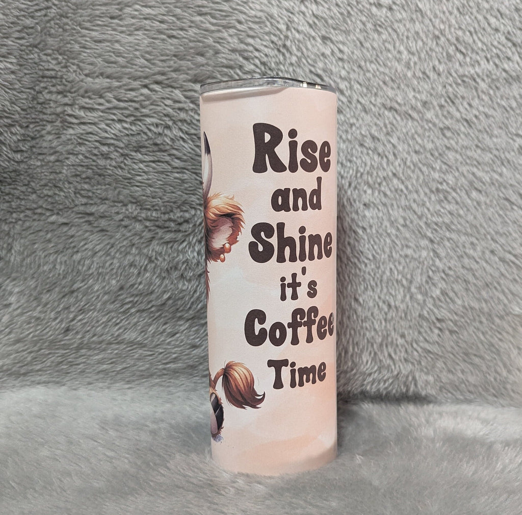 Rise and Shine It's Coffee Time Highland Cow Tumbler 20oz With Reusable Straw, Can Be Personalized