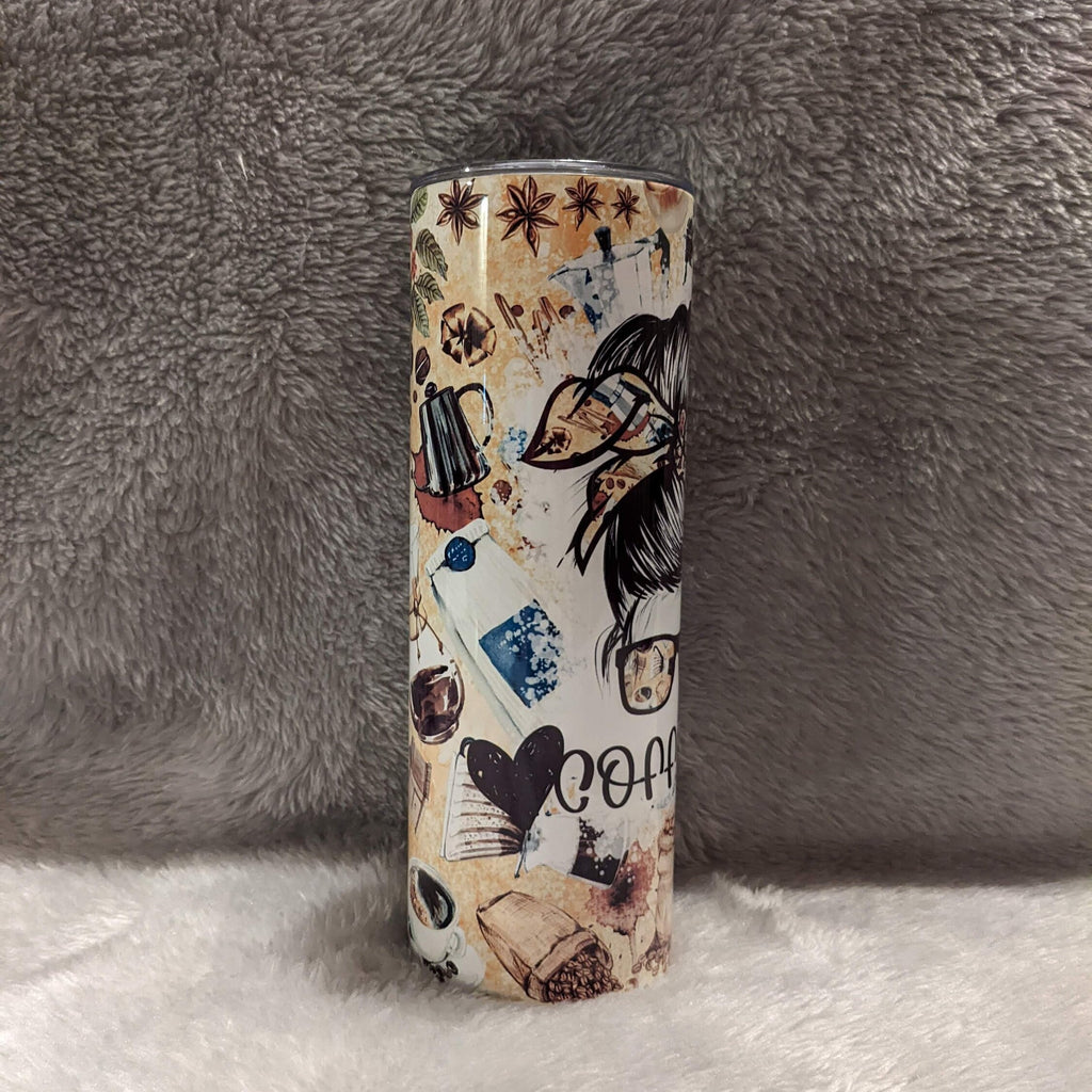 Coffee Life Mom Bun - Messy Bun Girl Tumbler 20oz With Reusable Straw, Can Be Personalized