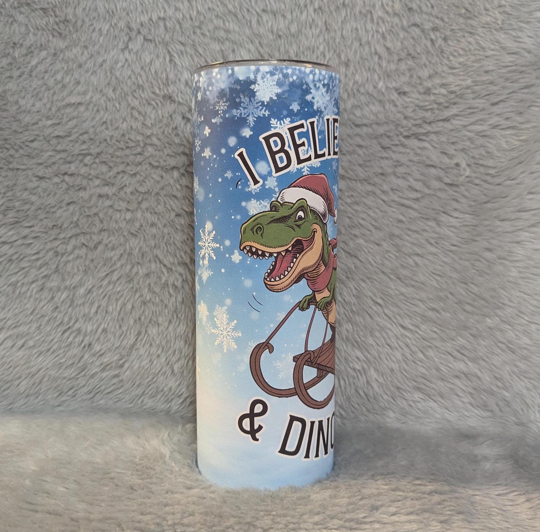 Christmas Dinosaur Tumbler 20oz With Reusable Straw, Can Be Personalized