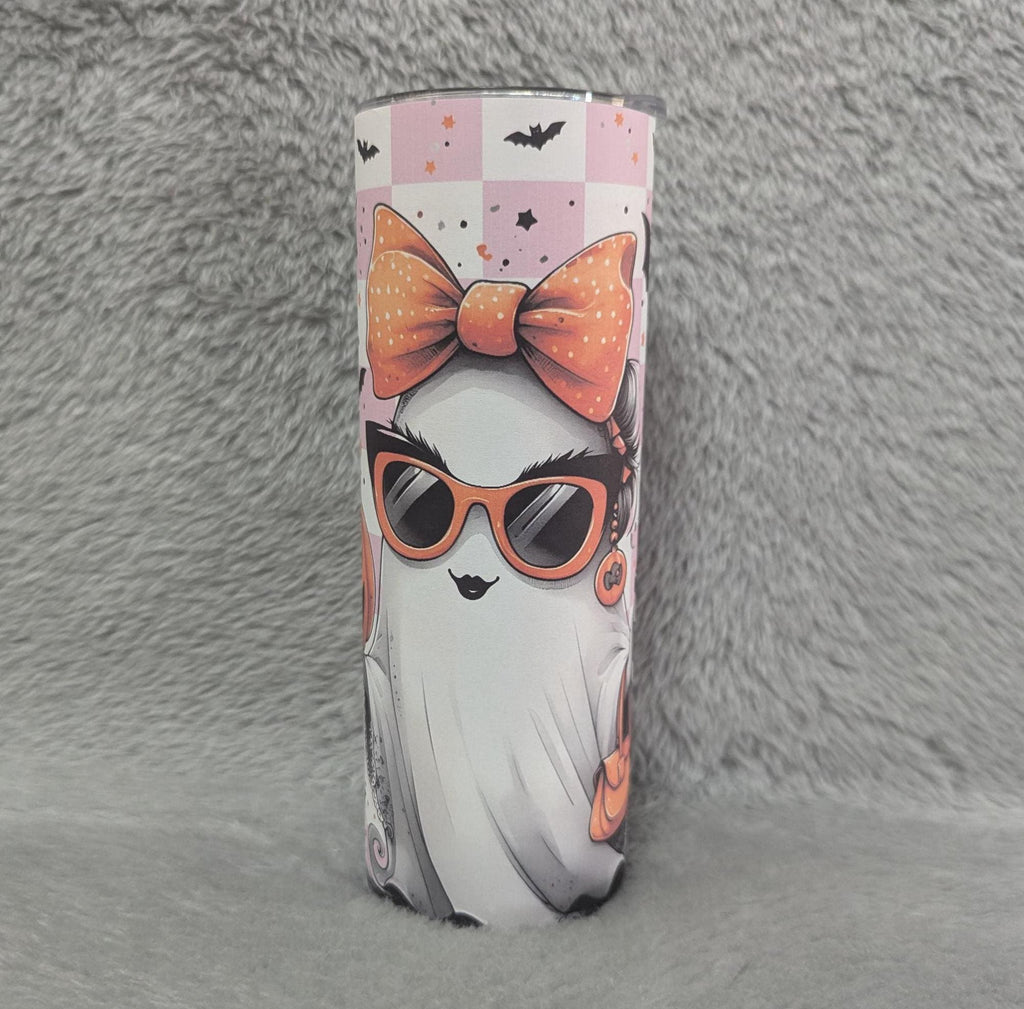 Cute Ghost Tumbler 20oz With Reusable Straw, Can Be Personalized