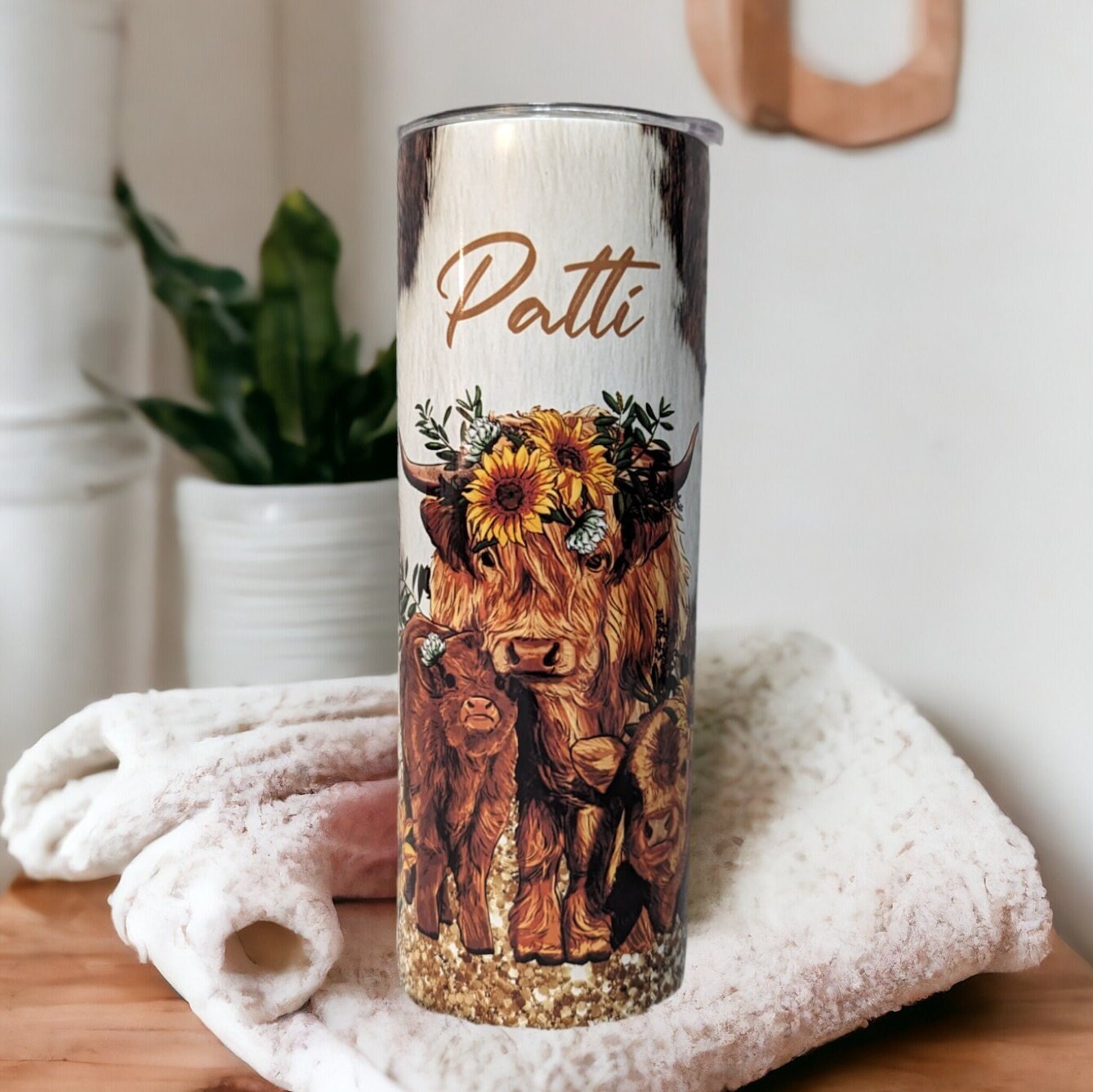 Highland Cow With Calves Tumbler 20oz With Reusable Straw, Can Be Personalized