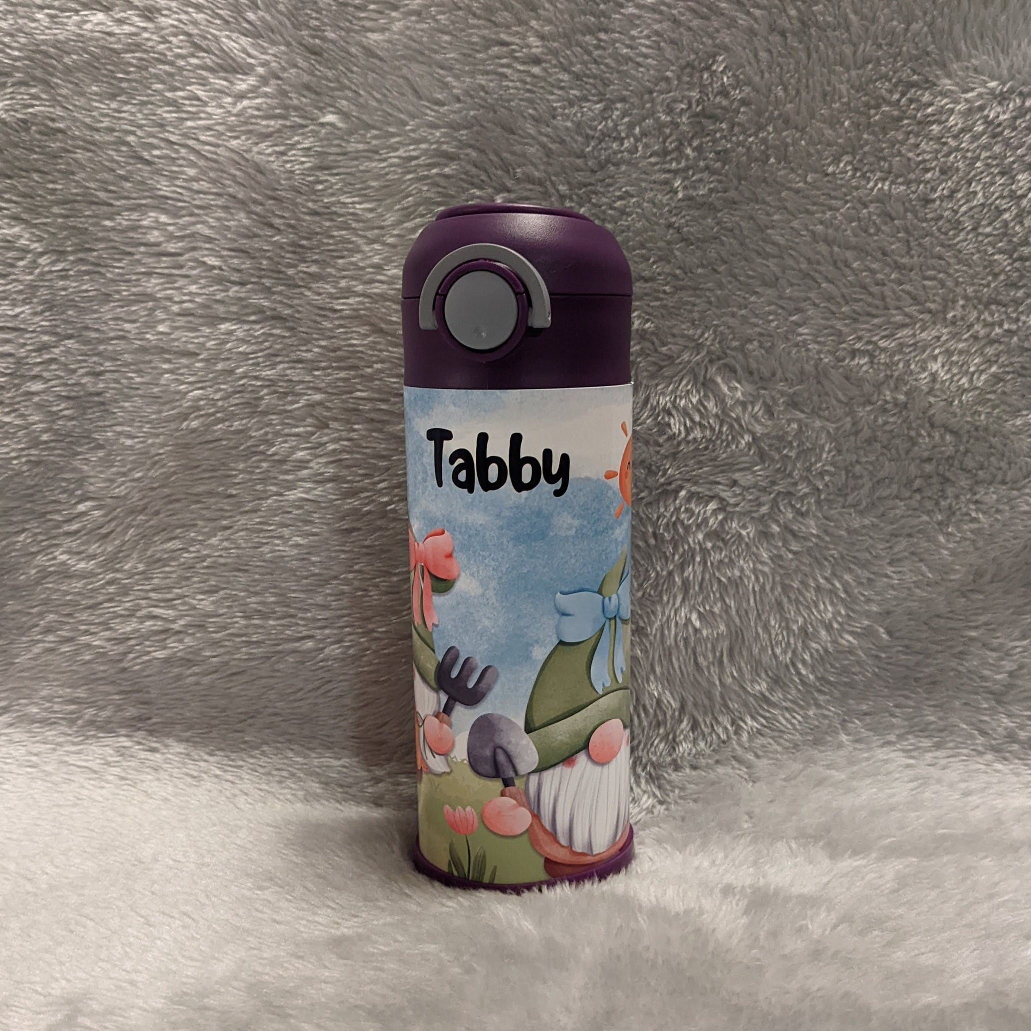 Kids Gnome Water Bottle 12oz With Reusable Straw Can Be Personalized