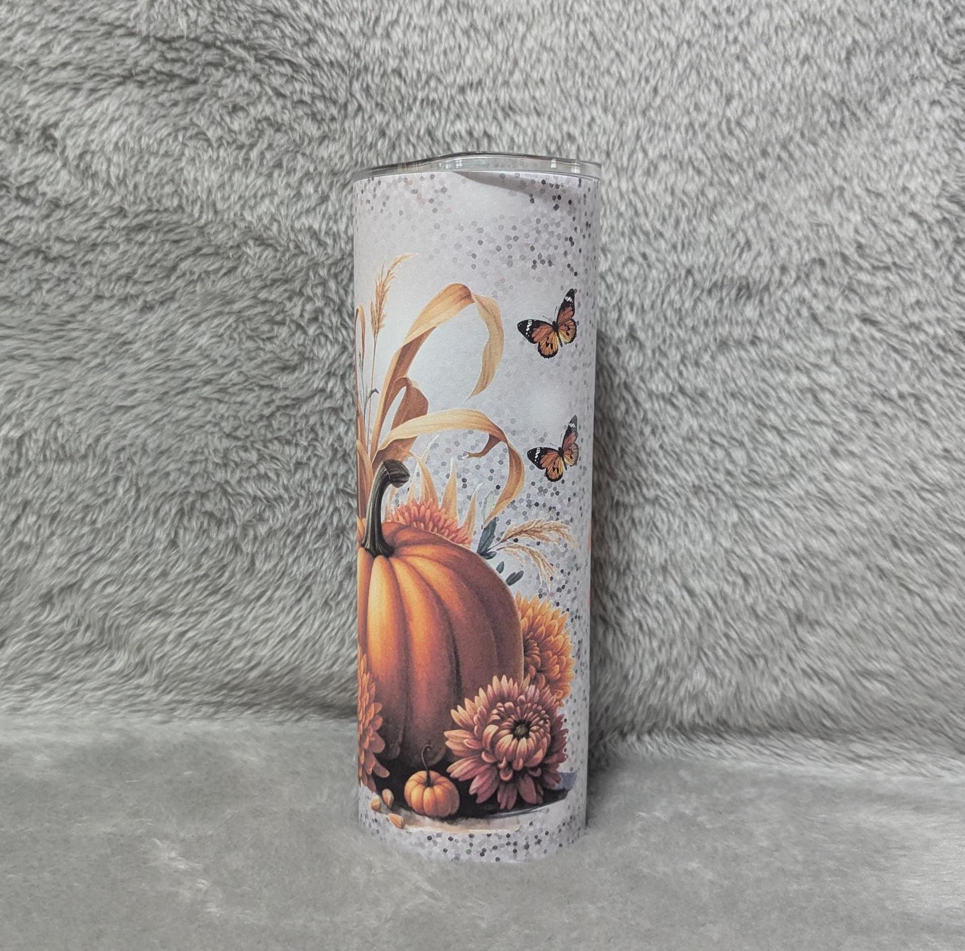 Floral Pumpkin Tumbler 20oz With Reusable Straw, Can Be Personalized