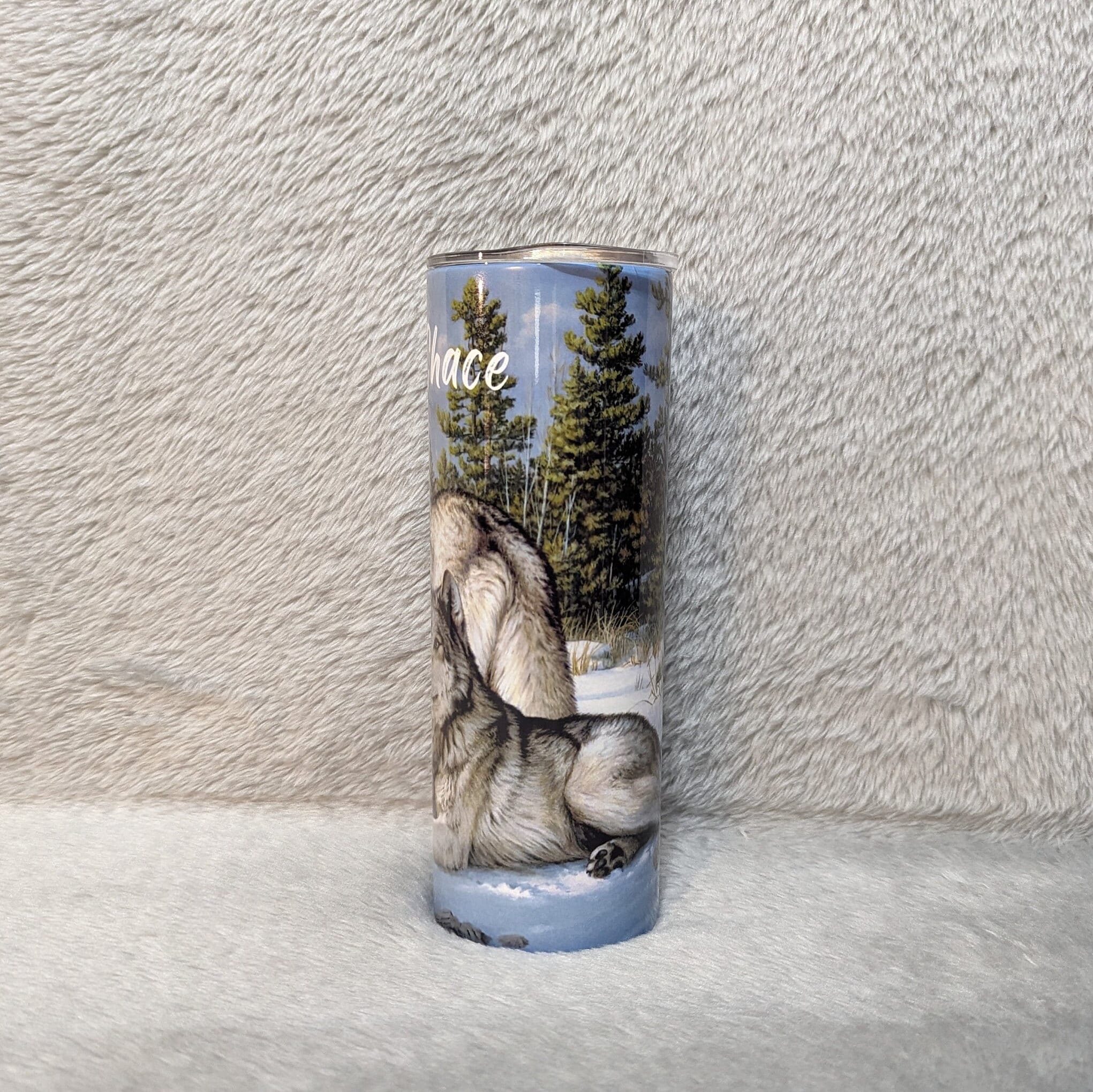 Winter Wolf Tumbler 20oz With Reusable Straw, Can Be Personalized