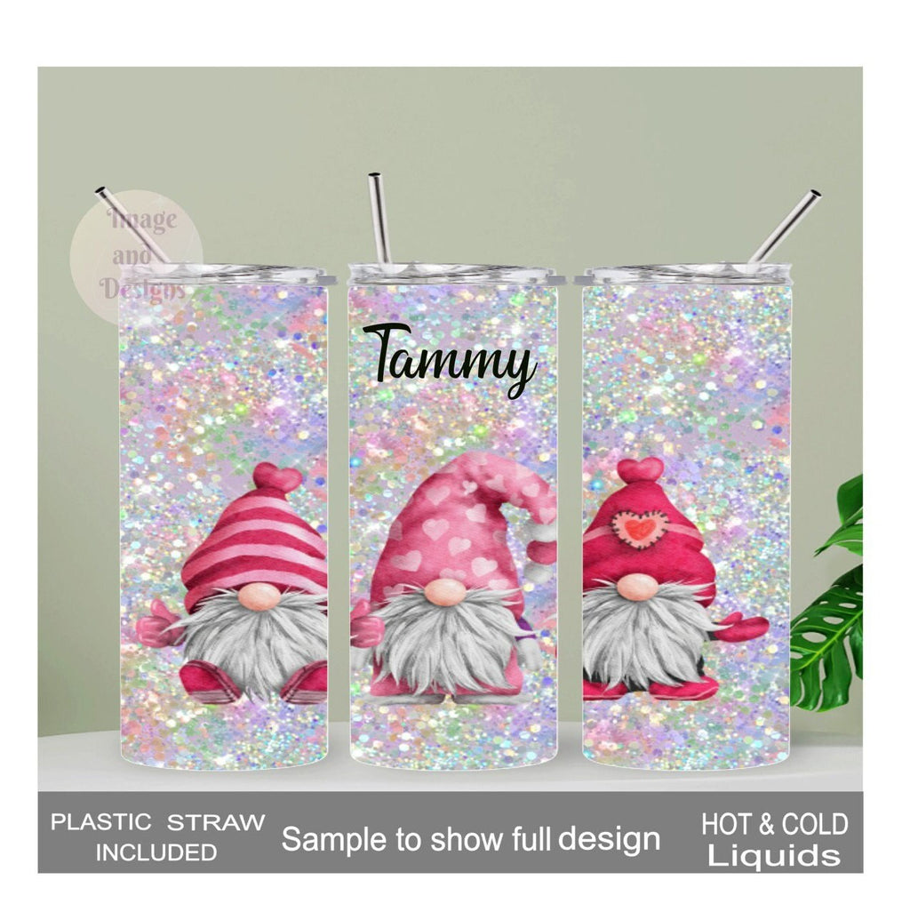 Gnome Tumbler With A Confetti Design 20oz With Reusable Straw, Can Be Personalized