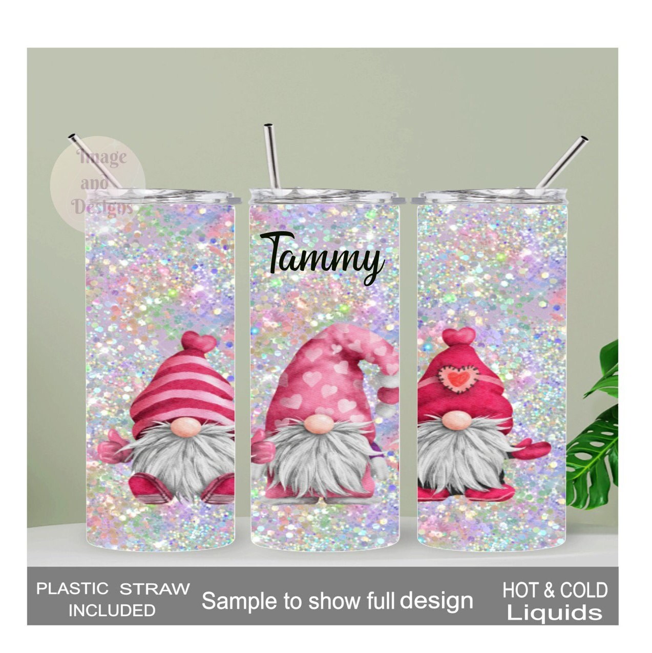 Gnome Tumbler With A Confetti Design 20oz With Reusable Straw, Can Be Personalized