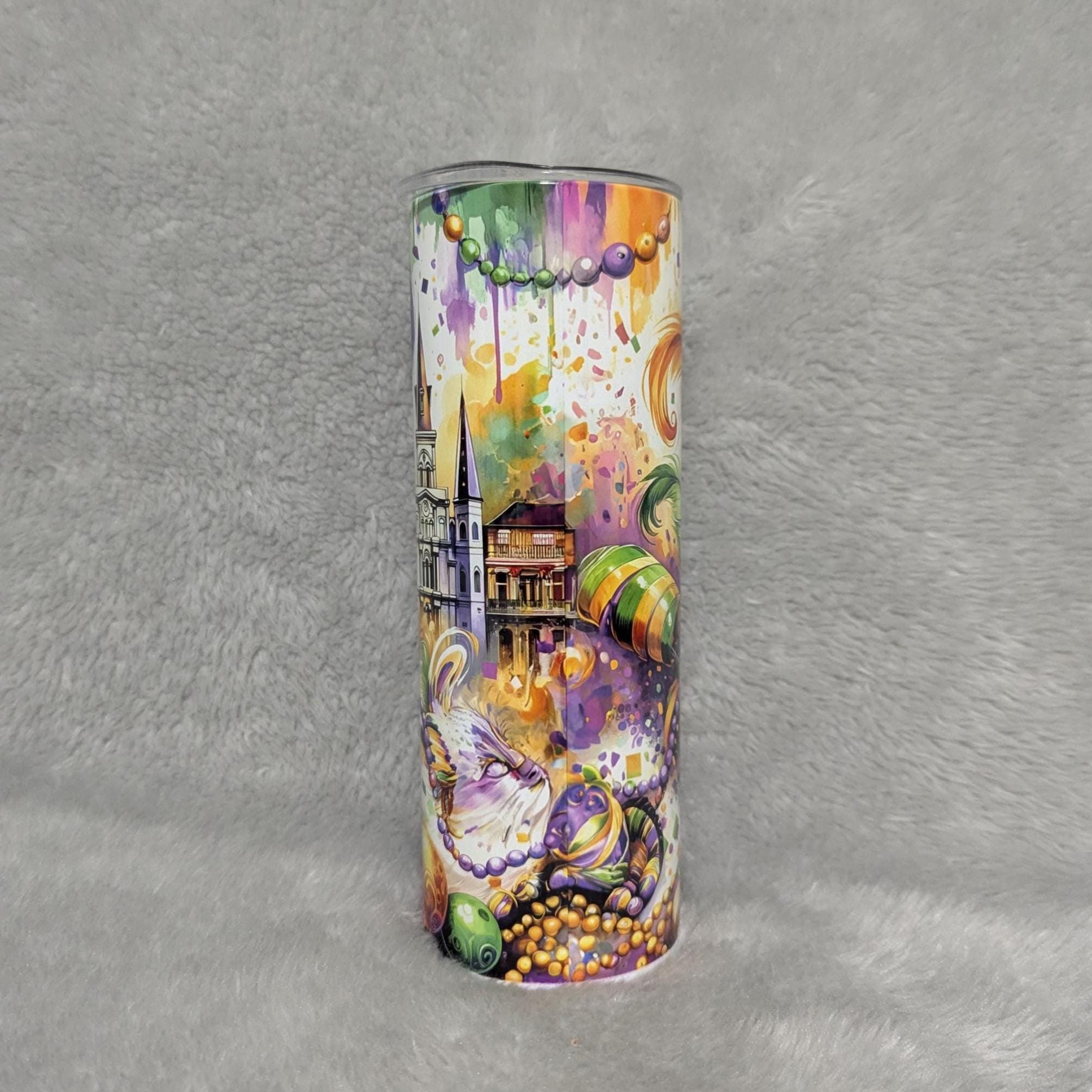 Mardi Gras Tumbler 20oz With Reusable Straw, Can Be Personalized