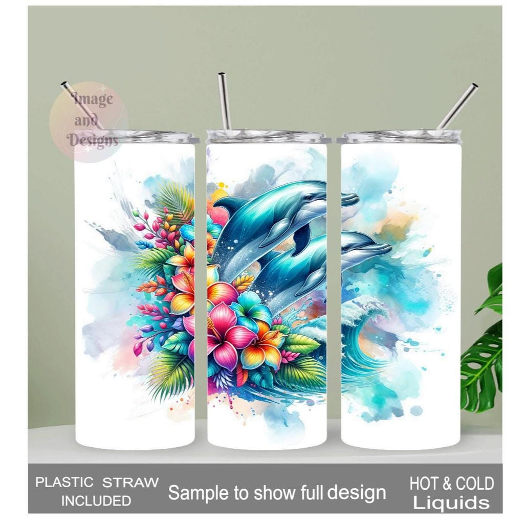 Dolphin Tumbler 20oz With Reusable Straw, Can Be Personalized
