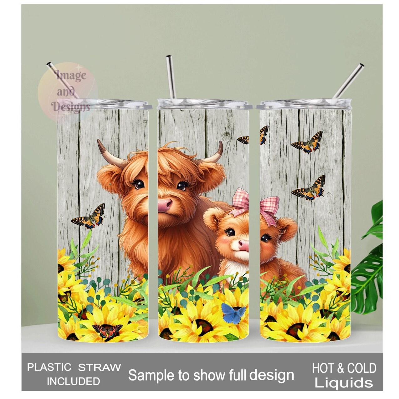 Adorable Highland Cow and Calf Tumbler 20oz With Reusable Straw, Can Be Personalized