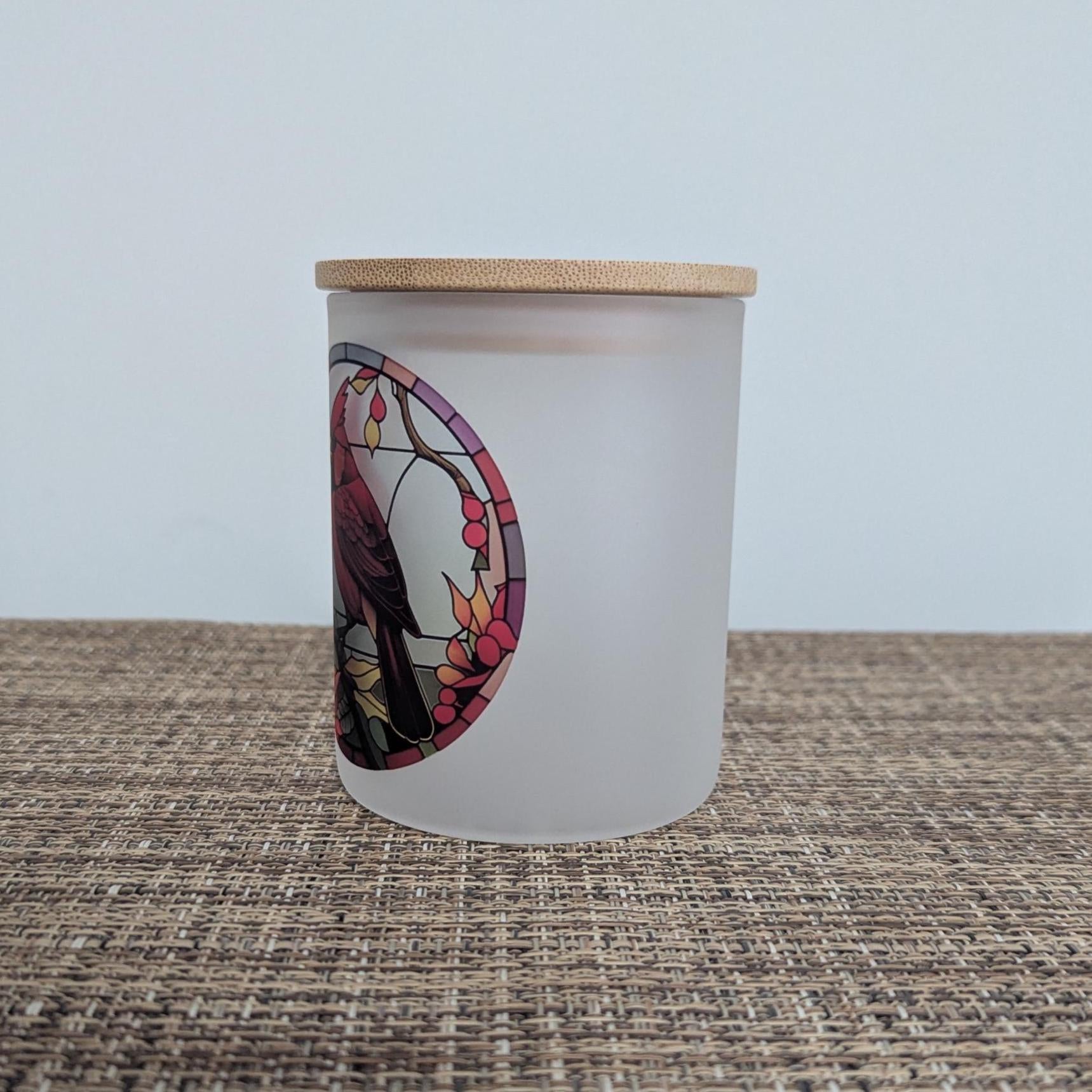Stained Glass Red Cardinal Candle Holder With A Battery Operated Flickering Tea Light