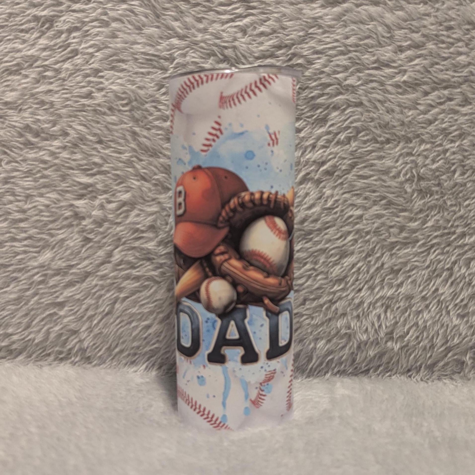 Baseball Dad Tumbler 20oz With Reusable Straw, Can Be Personalized