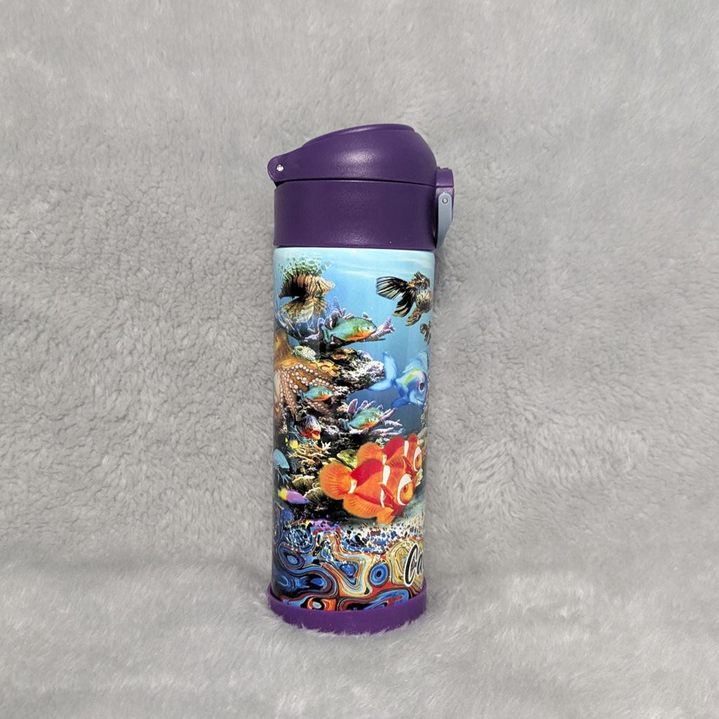 Kids Fish Aquarium Design Water Bottle 12oz With Reusable Straw Can Be Personalized