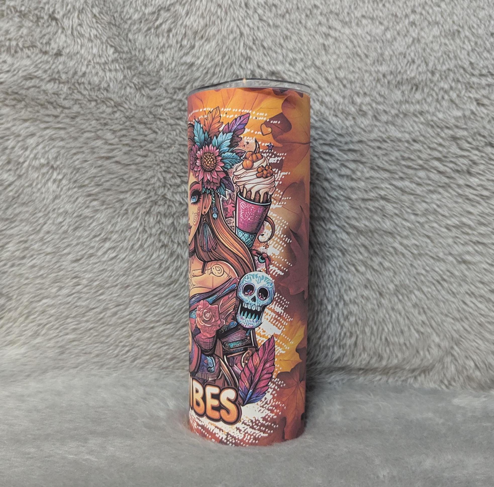 Fall Vibes Girl Tumbler 20oz With Reusable Straw, Can Be Personalized